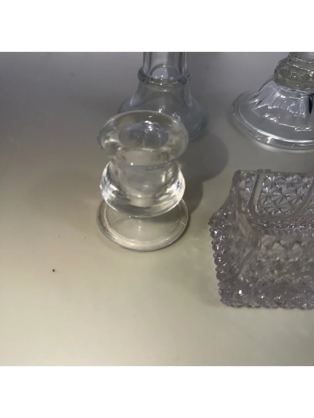 Clear Glass Candle Holder Lot of 5 Mixed Styles